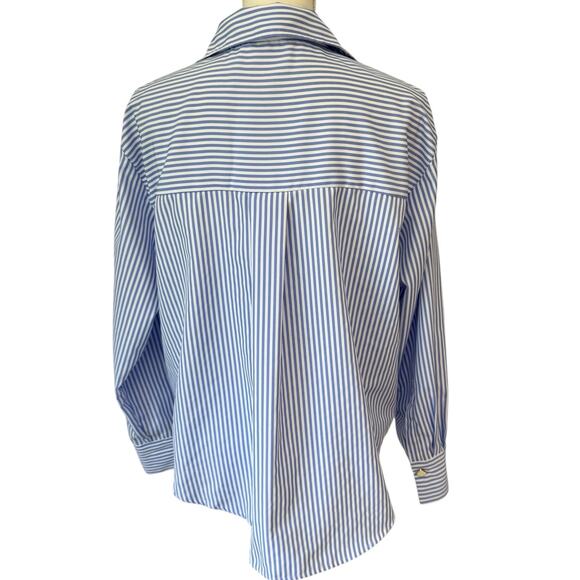 ZARA Shirt Womens Large Blue Striped Poplin Contrasting Buttons Lightweight - Picture 5 of 11